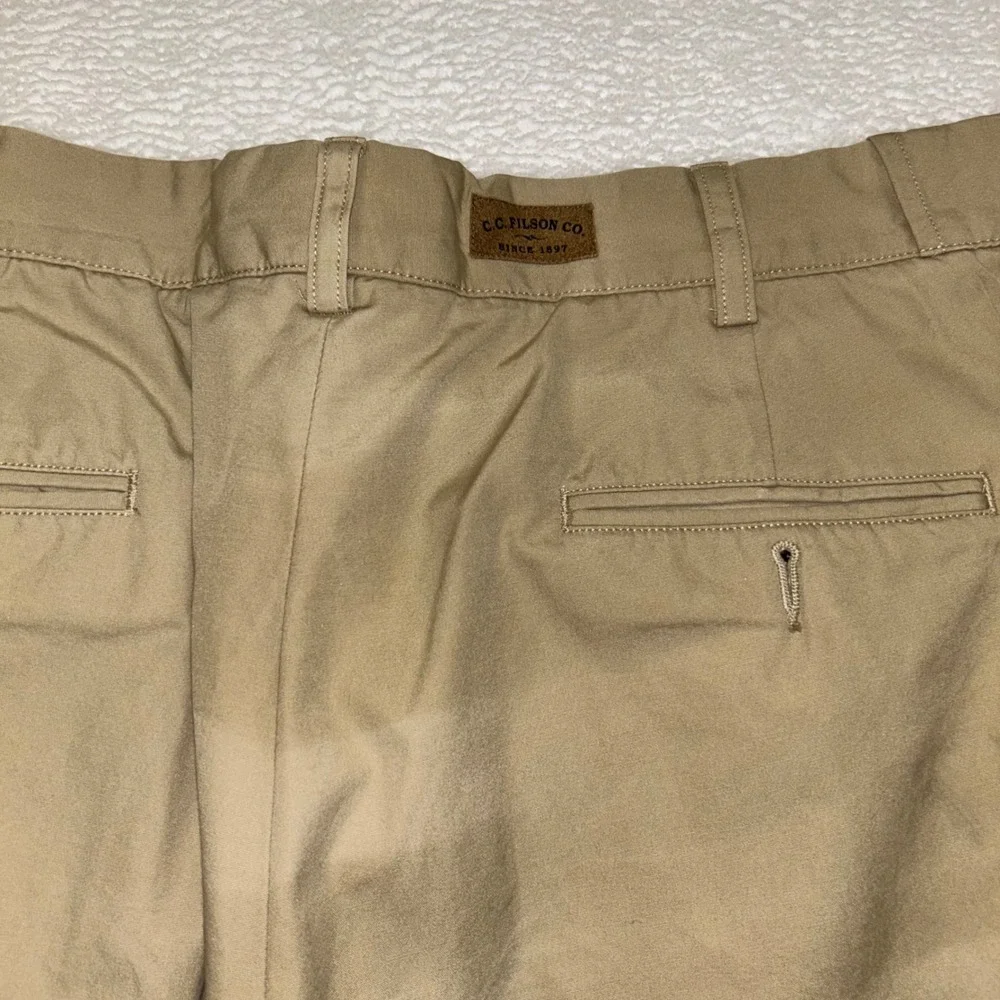 CC Filson Chino Trousers Baggy Wide Leg Mens 34 Khaki Seattle Flat Front Cotton